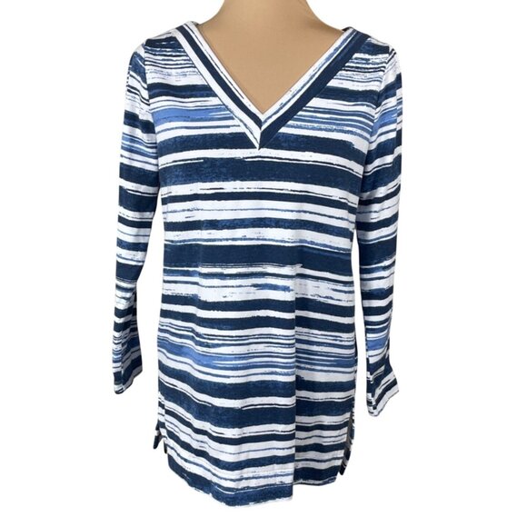 Chico's Tops - Chico's Zenergy Tunic Top V Neck Back Size Small (0) Blue White Stripe Knit